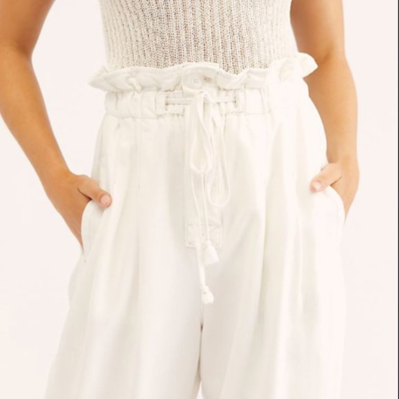 Free People Margate Pleated Trousers White Med Lg - Picture 5 of 9